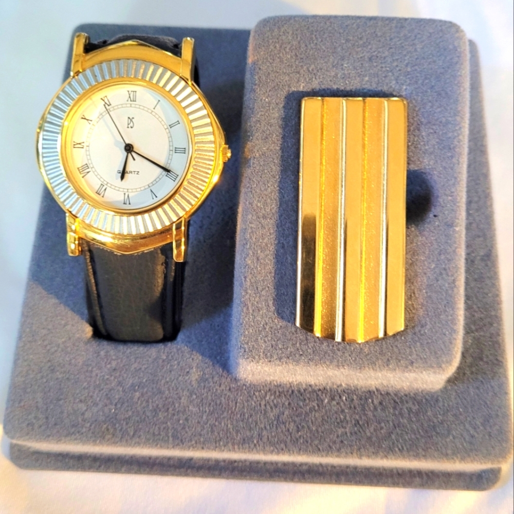 Paul Sebastian Men's Watch Two-Tone with Genuine Leather Bracelet